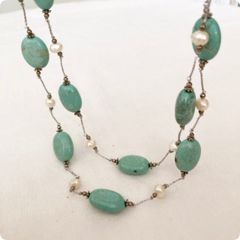 希少 古物 CHAN LUU 天然石 翡翠？パール パワーストーン ネックレス 