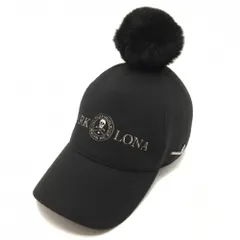 【超美品】マークアンドロナ キャップ 黒 ロゴシルバー ポンポン付 レディース FREE ゴルフウェア MARK＆LONA