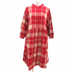サマンサモスモス SM2 シャツワンピース ひざ丈 チェック 長袖 F 赤 レッド ベージュ /YK