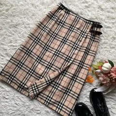 BURBERRY LONDON　バーバリーロンドン　ノバチェックウールラップスカート　　巻きスカート　サイドベルト　フェイクレザーパイピング　ベージュ　38