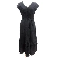 チャオパニック CIAOPANIC シャツワンピース マキシ ロング ノーカラー フレンチスリーブ F 黒 ブラック /AU