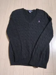 ポロラルフローレン ブラック Vネック ケーブル ニット (95 100)