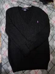 ラルフローレン ブラック ケーブル Vネック ニット