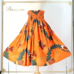 フラダンス 衣装 パウスカート オレンジ系 パフ柄 イプヘケ柄 ハワイアンプリント アロハ フラ ダンス レッスン 練習 グリーン系 ブラウン系 橙 緑 黄緑 茶 華やか 鮮やか かわいい 大人っぽい おしゃれ シングル スカート フラダンス 衣装 おしゃれ