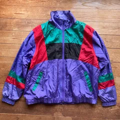 80's PANASIA switching nylon jacket. 古着　ナイロンジャケット　切り替えデザイン　パープル　グリーン　レッド　レディース　メンズ