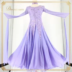 社交ダンス 衣装 スタンダード ドレス ワンピース パーティ衣装 オールシーズン solo 紫 パープル系 シルバー系 チョーカー レース 派手 スパンコール ライラックパープル フロート デザイン 伸縮性あり 軽やか 女性用 Mサイズ