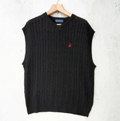 BEVERLY HILLS POLO CLUB ビバリーヒルズ ポロクラブ ケーブルニット Vネック ベスト ブラック LLサイズ 〇◇