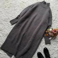 未使用級　ADAM ET ROPÉ FEMME アダムエロペ  タートルバックスリットニットワンピース　ウールアルパカ混　マキシ丈　オーバーサイズ　チャコール　近年モデル