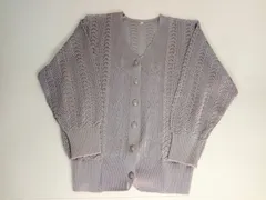 長袖カーディガン　花柄ボタン　ラベンダー色　サイズM【中古品】