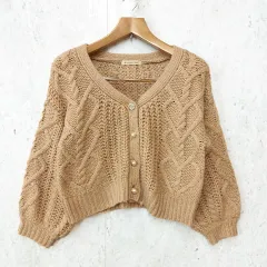 MAJESTIC LEGON マジェスティックレゴン ニット ハートケーブル カーディガン ゆったり ビジューボタン ベージュ Mサイズ ◎、〇◇☆
