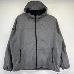 古着 トミーヒルフィガー TOMMY HILFIGER マウンテンパーカー 大きいサイズ フルジップ 裏地ボアフリース 2XL  グレー系 メンズ