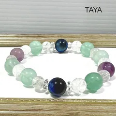フローライト✖️マリンブルータイガーアイ✖️ガーデンクオーツ✖️クラック水晶 のハーモニー　パワーストーンブレスレット　発想力　記憶力　開運　仕事　癒し　エネルギー　浄化　サイズ変更
