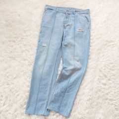 ブルネロクチネリ　BRUNELLO CUCINELLI　Gパン　デニム　スラックス　パンツ　ダメージ加工　センタープレス風　TRADITIONAL FIT　50　XL　大きいサイズ　ライトブルー