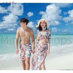 Matching Swimsuits for Women, Rash Guards, Sports Swimsuits, Fitness Swimsuits, Korean Fashion Swimsuit Set with Shorts, for Men and Women, Travel/Couple Swimsuit
