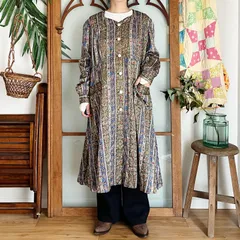 60's フランス サテンコットン ペーズリー柄 レトロ ワンピース（m379）