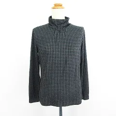 レリアン Leilian カットソー 長袖 ハイネック 千鳥格子 フロッキー ストレッチ 7 グレー×ブラック ※EKM