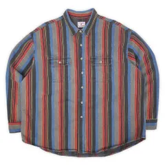 プレンティス Prentiss 90s 90年代 ヘビーネルシャツ 珍品 旧タグ アメカジ USA ヴィンテージ アメリカ 古着 メンズ シャツ ブラック系 マルチストライプ柄 XXL相当【中古】