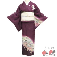 付下げ 付け下げ 訪問着 着物 中古 正絹 袷 作家物 絞り染め 辻が花 金通し 葡萄茶色 多色 身丈159cm 裄64.5cm M きもの北條 A1314-6