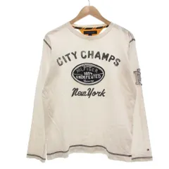 トミーヒルフィガー TOMMY HILFIGER 長袖Tシャツ L 白 ホワイト 紺 ネイビー ラウンドネック ロゴワッペン/YJ ■ECT