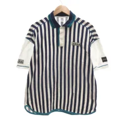 アディダス adidas デサント製 ポロシャツ 半袖 ストライプ L 白 ホワイト 青 ブルー /YJ ■ECT