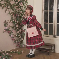 しまむら 愛野えり シャーロットの水曜日 ベロアリボンワンピース レディース 赤 レッド 3L 大きいサイズ チェック ワンピース 長袖 コラボ ロリータ フリル リボン ガーリー 管理番号：1903-1647