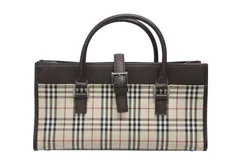 BURBERRY バーバリー ノバチェック ハンドバッグ ブラウン ベージュ キャンバス レザー シルバー金具 美品 中古 4b010799