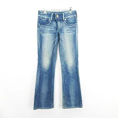 サムシング something V5561 デニム ジーンズ ボトムス ブーツカット ユーズド加工 ラインストーン ストレッチ S インディゴブルー ※EKM