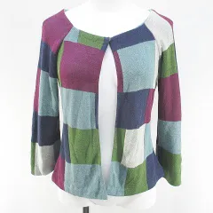 ホコモモラ JOCOMOMOLA 八分袖 カーディガン ニット 40 青系 ブルー スナップボタン