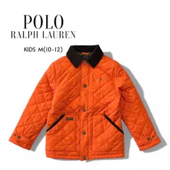 キッズ POLO RALPH LAUREN ポロラルフローレン キルティングジャケット 中綿ブルゾン 切替コーデュロイ M 10-12 オレンジ×ブラウン ★M189