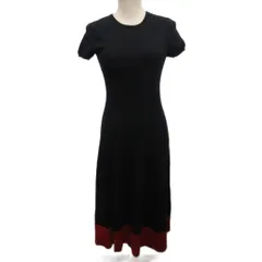 ラルフローレン RALPH LAUREN 美品 ニットワンピース 半袖 マキシ ロング ウール M 黒 ブラック 赤 レッド SO-RL-KA-2002 ■MET2