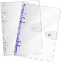 YESprime システム手帳 シール帳 カバー バインダー 6穴 クリア ボタン付き 透明 詰め替え 女の子 ノート 日記帳 (「パープル＆ホワイト」,  A5)