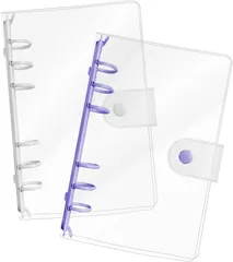 YESprime システム手帳 シール帳 カバー バインダー 6穴 クリア ボタン付き 透明 詰め替え 女の子 ノート 日記帳 (「パープル＆ホワイト」,  A6)