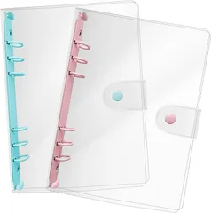 YESprime システム手帳 シール帳 カバー バインダー 6穴 クリア ボタン付き 透明 詰め替え 女の子 ノート 日記帳 (「ピンク＆ブルー」,  A5)