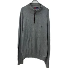 CHAPS コットンニット セーター XXL グレー チャップス ハーフジップ 刺繍ワンポイント モックネック コットン100% 無地 秋物 a801-5147