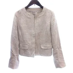 コムサイズム COMME CA ISM ノーカラージャケット ラメ 総裏地 ツイード M ベージュ /AU