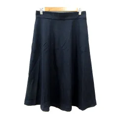 グリーンレーベルリラクシング ユナイテッドアローズ green label relaxing フレアスカート ミモレ ロング ウール 38 M 紺 ネイビー /MN