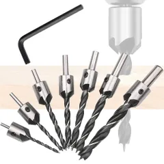 高硬度 高精度 炭素鋼 DIY工具 六角レンチ付き 木工用セット 穴あけトリマー 鋭角ビット 下穴ドリルビット チャージドリル/ハンドドリル/台ドリル 座ぐり 下穴錐 皿取錐 木工用ドリル に適用される（3mm-10mm） 皿穴ドリルビット 面取りカッター 7