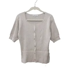 ナチュラルビューティーベーシック NATURAL BEAUTY BASIC カーディガン ニット リブ スクエアネック 五分袖 M ライトベージュ /MS