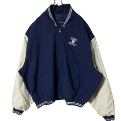 3XL ブルゾン スタジャン オーバーサイズ ワンポイント 刺繍 USA製 ネイビー ジャケット アウター レディース ユニセックス メンズ 古着 長袖