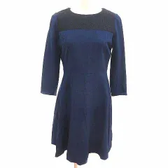 ナチュラルビューティーベーシック NATURAL BEAUTY BASIC ワンピース フレア ひざ丈 レース 長袖 M 紺 ネイビー /YK