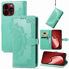 15 Pro Max に適用するiPhone ケース 手帳型 ノートブック型携帯電話保護カバー多機能携帯電話ホルスター財布携帯電話ホルダーバンプパターンテクスチャ耐久性摩擦耐性携帯電話ケース男性と女性に適した多色オプション (マンダラグリーン)