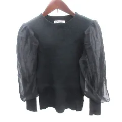 スナイデル SNIDEL ニット カットソー リブ 切替 パワーショルダー 九分袖 長袖 ONE M 黒 ブラック /AU