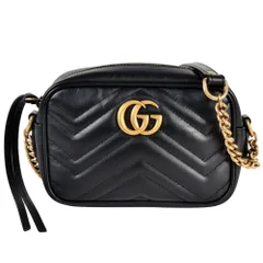 グッチ GUCCI GG マーモント ショルダーバッグ レザー 448065 ブラック レディース【中古】