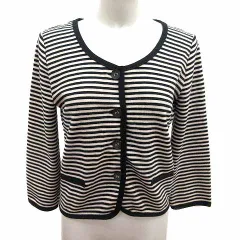 ナチュラルビューティーベーシック NATURAL BEAUTY BASIC カーディガン ニット ボーダー 長袖 M 黒 ブラック 白 ホワイト /YK