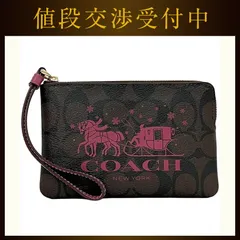 コーチ ポーチ ブラウン ピンク シグネチャー ホースアンドスレイ CN755