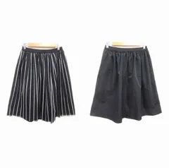 シップス SHIPS フレアスカート ひざ丈 リバーシブル チュール ストライプ 黒 ブラック グレー /YK