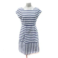 ラ トータリテ La TOTALITE ワンピース ひざ丈 フレンチスリーブ ボーダー 36 S 紺 ネイビー 白 ホワイト /YI