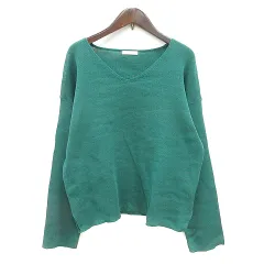 ファボリ FAVORI ニット カットソー Vネック 長袖 38 M 緑 グリーン /MN
