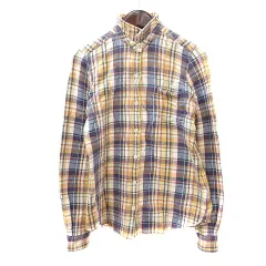 レイビームス Ray Beams シャツ スタンドカラー チェック 長袖 XS 黄色 イエロー /MN