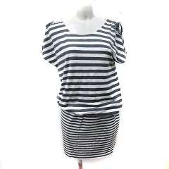 ジルスチュアート JILL STUART ワンピース ひざ丈 フレンチスリーブ ボーダー 2 M 黒 ブラック 白 オフホワイト /YI